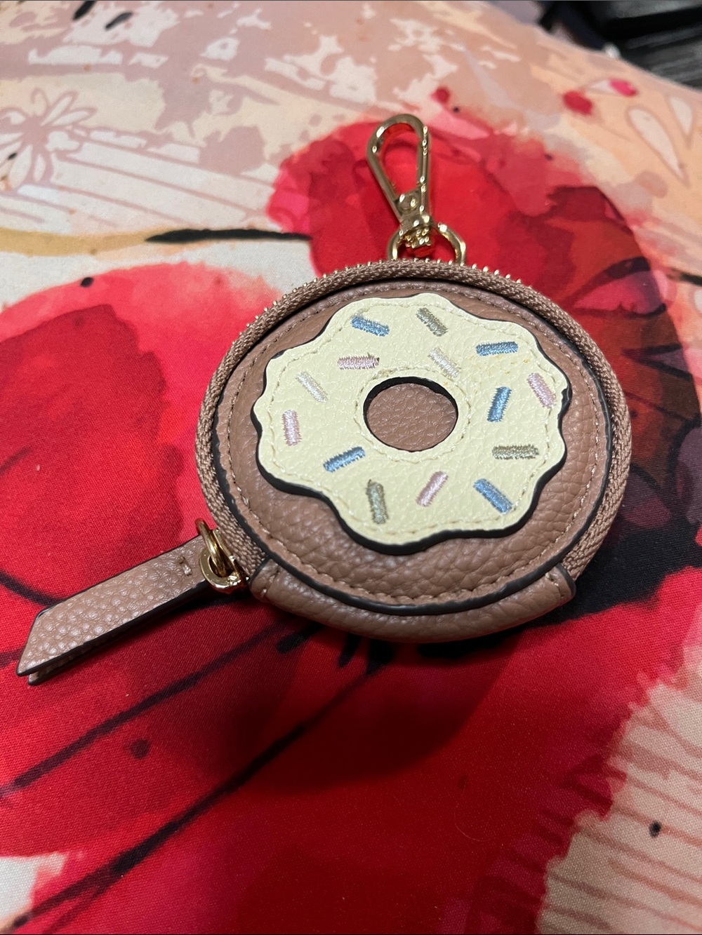 Nanette Lepore Taupe Donut Coin Pouch with Cream Frosting and Gold Hardware